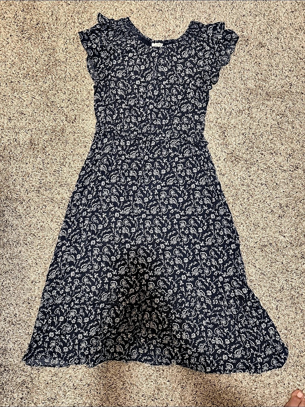 Universal Thread Puff Short Sleeve Ruffle Midi Dress Blue & White XL